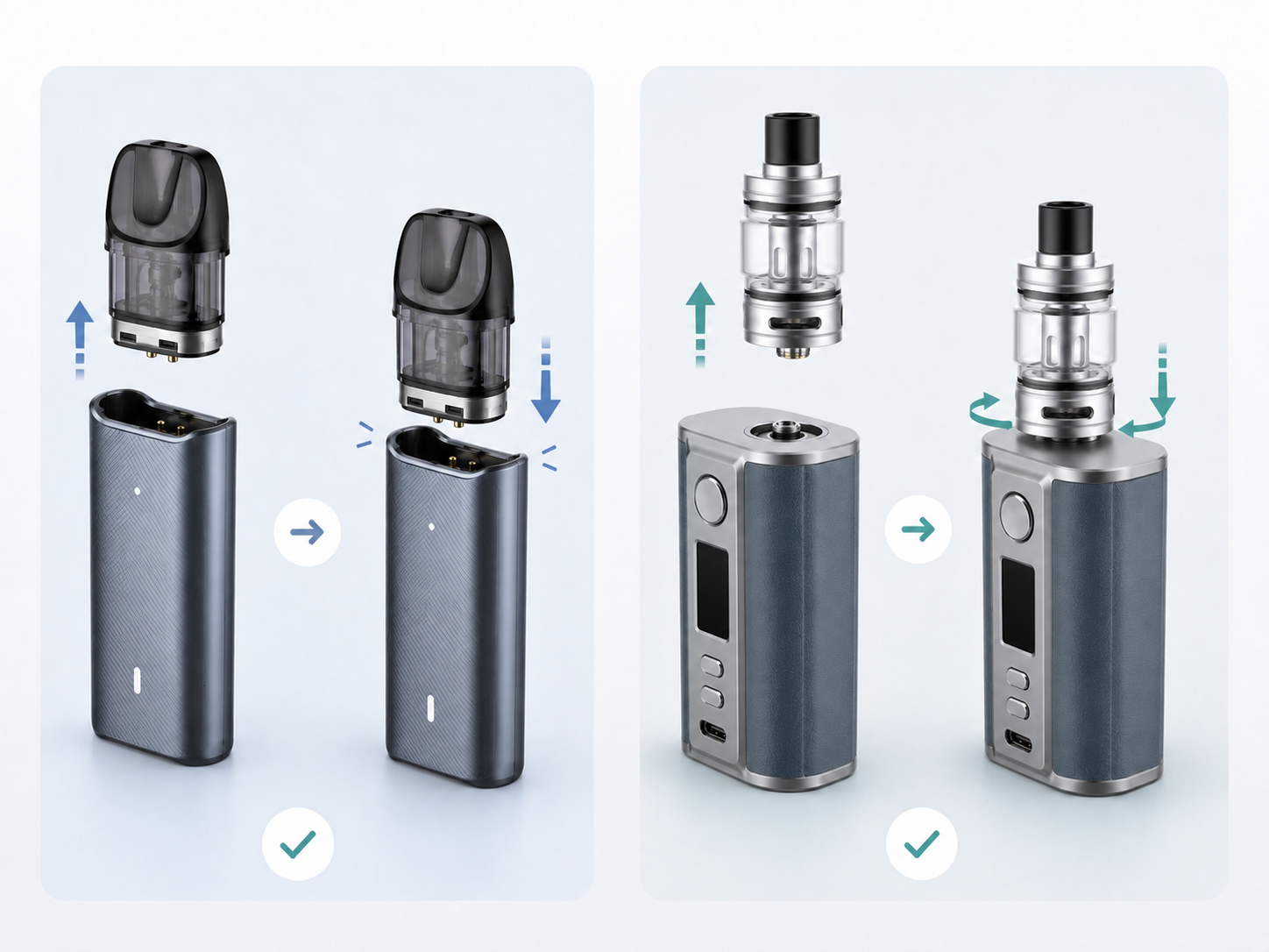 Retirer et remettre la cartouche ou le clearomiseur Retirer puis remettre une cartouche ou un clearomiseur